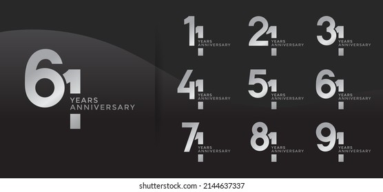 Set of Anniversary logotype silver color with black background for celebration