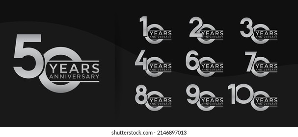 Set of Anniversary logotype silver color with black background for celebration