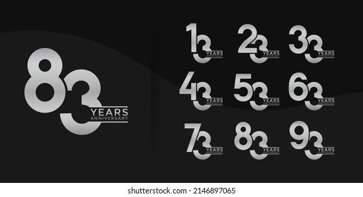 Set of Anniversary logotype silver color with black background for celebration