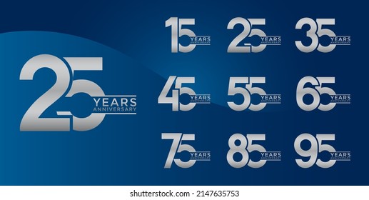 Set of Anniversary logotype silver color with blue background for celebration