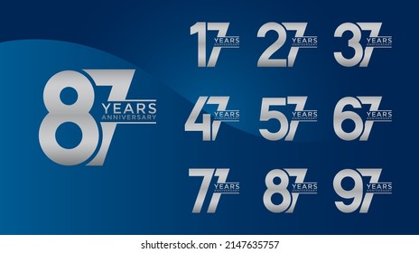 Set of Anniversary logotype silver color with blue background for celebration