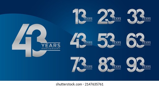 Set of Anniversary logotype silver color with blue background for celebration