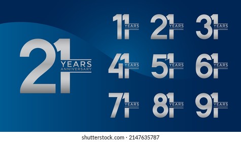 Set of Anniversary logotype silver color with blue background for celebration