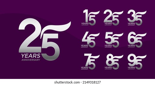 Set of Anniversary logotype silver color with purple background for celebration