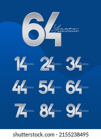 Set of Anniversary logotype silver color with blue background for celebration