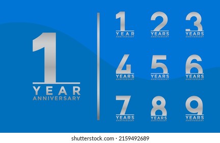 Set of Anniversary logotype and silver color with blue background for celebration