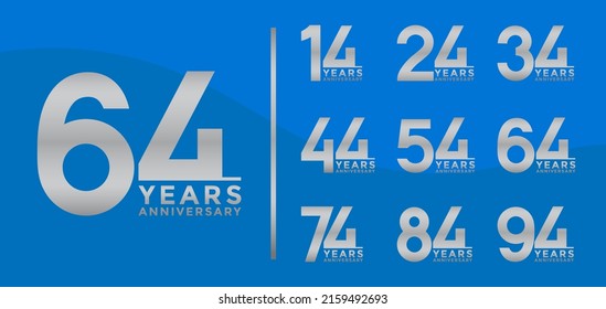 Set of Anniversary logotype and silver color with blue background for celebration