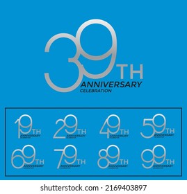 set of anniversary logotype silver color special edition on blue background for celebration