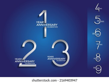 set of anniversary logotype silver color premium edition on blue background for celebration