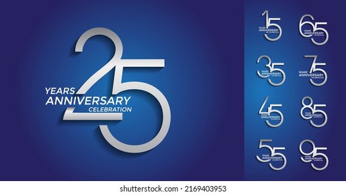 set of anniversary logotype silver color premium edition on blue background for celebration