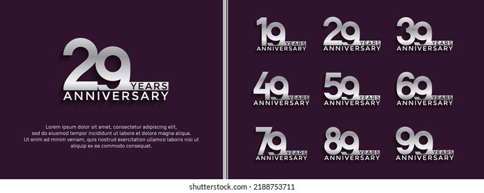 set of anniversary logotype silver color on purple background for celebration moment