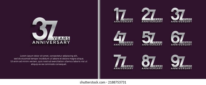 set of anniversary logotype silver color on purple background for celebration moment