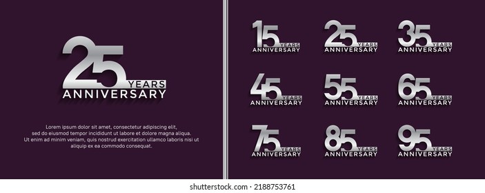 set of anniversary logotype silver color on purple background for celebration moment