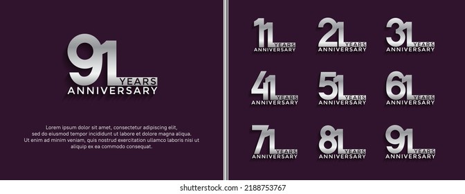 set of anniversary logotype silver color on purple background for celebration moment