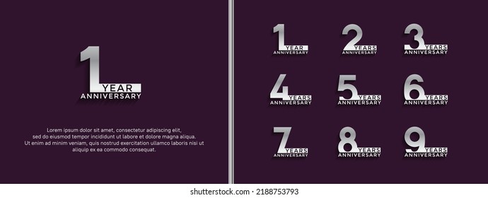 set of anniversary logotype silver color on purple background for celebration moment