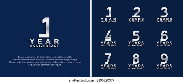 set of anniversary logotype silver color on blue background for celebration moment