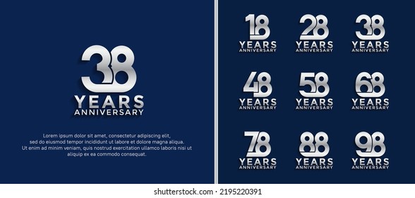 set of anniversary logotype silver color on blue background for celebration moment