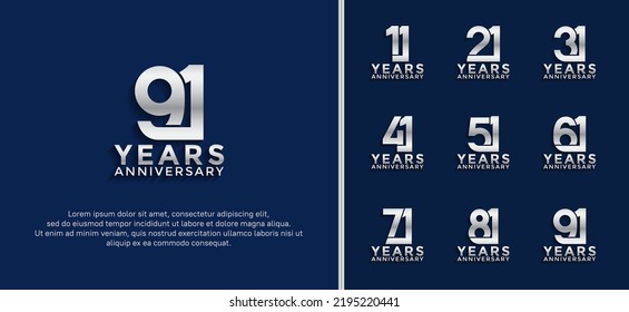 set of anniversary logotype silver color on blue background for celebration moment