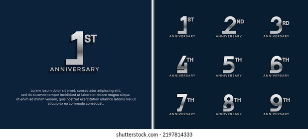 set of anniversary logotype silver color on dark blue background for celebration moment