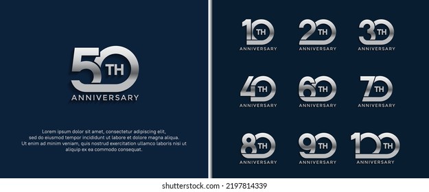 set of anniversary logotype silver color on dark blue background for celebration moment
