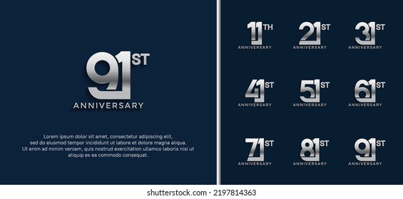 set of anniversary logotype silver color on dark blue background for celebration moment