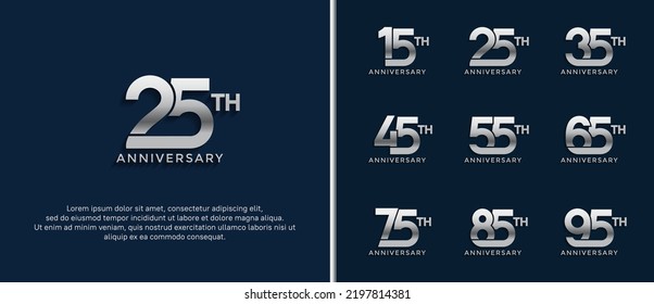 set of anniversary logotype silver color on dark blue background for celebration moment