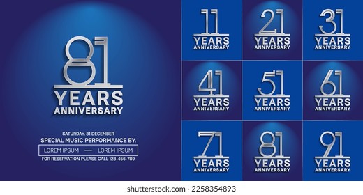 set of anniversary logotype silver color for special celebration event