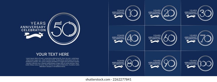 set of anniversary logotype silver color in circle and ribbon for special celebration event