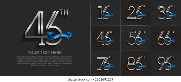 set of anniversary logotype silver color with blue ribbon for special celebration event