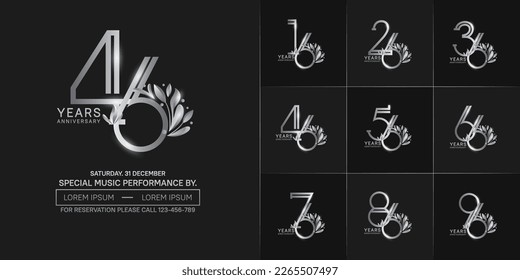 juego de aniversario logotipo color plata con ornamento para evento de celebración especial