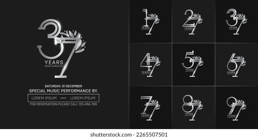 juego de aniversario logotipo color plata con ornamento para evento de celebración especial