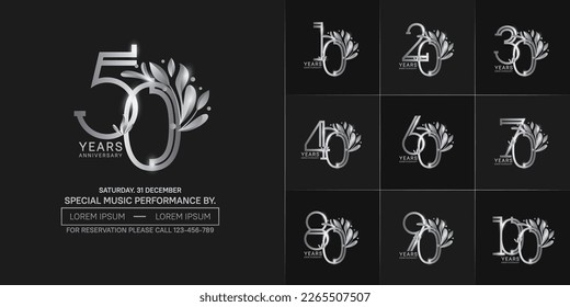 set of anniversary logotype silver color with ornament for special celebration event