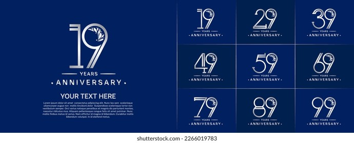 juego de aniversario logotipo color plata y adorno para evento de celebración especial