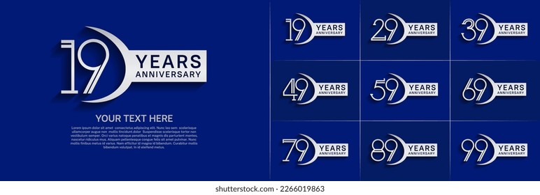 set of anniversary logotype silver color and ribbon for special celebration event
