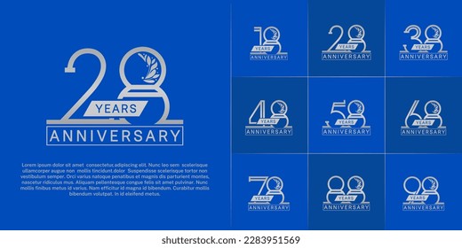 set of anniversary logotype silver color with ornament for special celebration event