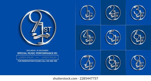 set of anniversary logotype silver color in circle and ribbon for special celebration event