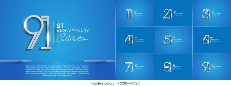 set of anniversary logotype silver color and white handwriting for special celebration event