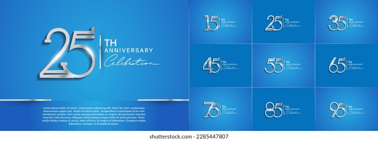 set of anniversary logotype silver color and white handwriting for special celebration event