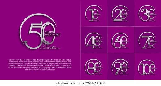 set of anniversary logotype silver color with handwriting for special celebration event
