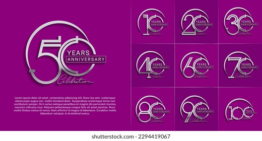 set of anniversary logotype silver color with handwriting for special celebration event