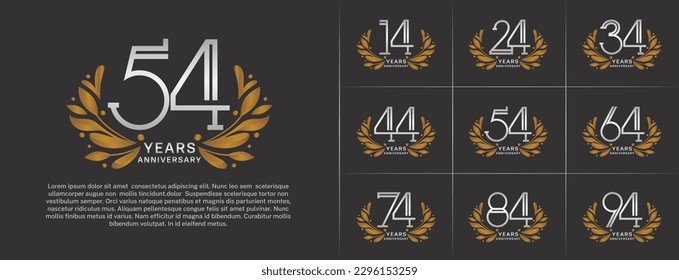 juego de aniversario logotipo color de plata y adorno de oro para evento de celebración especial