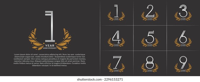 juego de aniversario logotipo color de plata y adorno de oro para evento de celebración especial