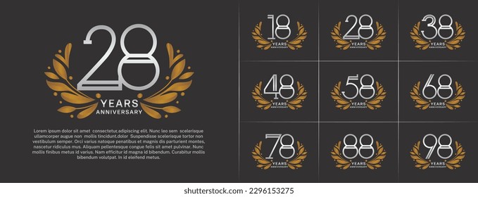 set of anniversary logotype silver color and gold ornament for special celebration event