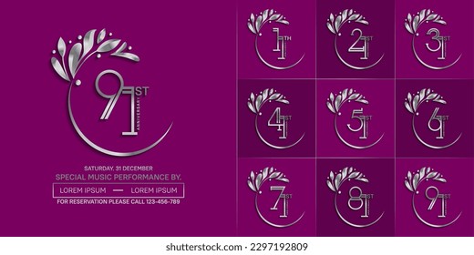 set of anniversary logotype silver color with swoosh and ornament for special celebration event