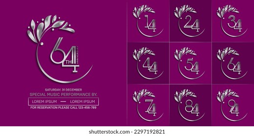 set of anniversary logotype silver color with swoosh and ornament for special celebration event