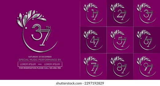 set of anniversary logotype silver color with swoosh and ornament for special celebration event