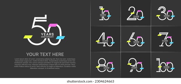 juego de aniversario logotipo color plata con brillo colorido para un evento especial de celebración