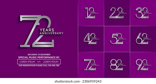 set of anniversary logotype silver color with purple color background for special celebration event