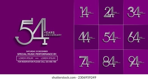 set of anniversary logotype silver color with purple color background for special celebration event