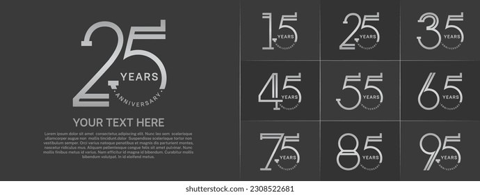 set of anniversary logotype silver color for special celebration event